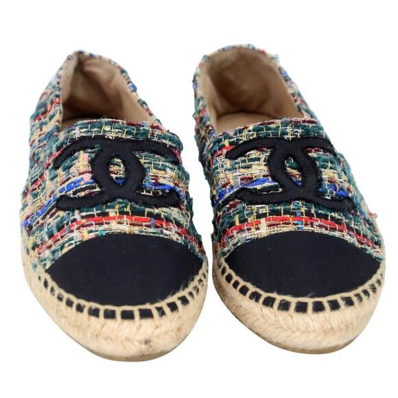 Chanel Espadrille 36 Tweed Canvas Leather Cap-toe Flats CC-0916N-0001 - Picture 3 of 11
